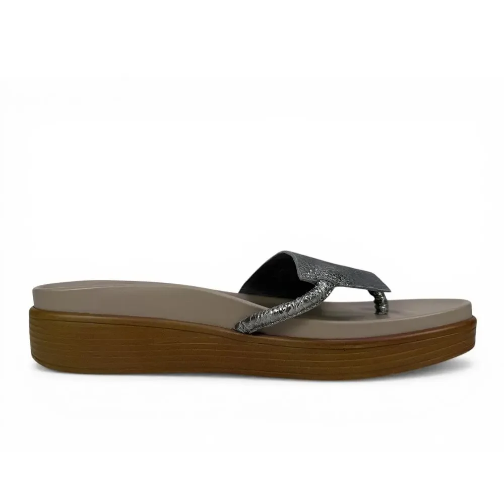 Donald J Pliner Fifi Platform Sandal Womens 9 Taupe Silver Leather Comfort Slide